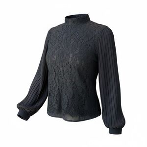 DO+BE Black Lace Blouse with Pleated Sleeves